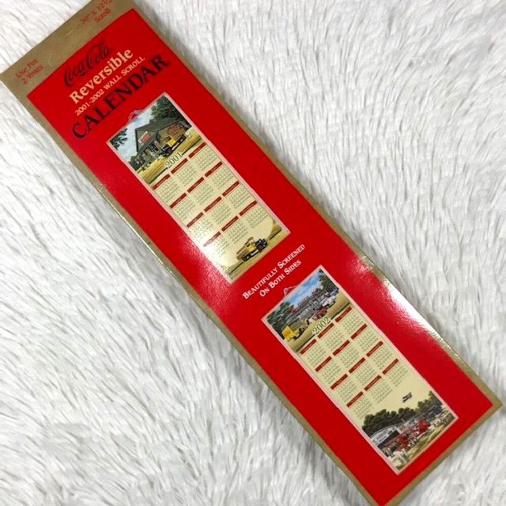 NWOT Vintage Coca-Cola Reversible 2001-2002 Wall Scroll Calendar